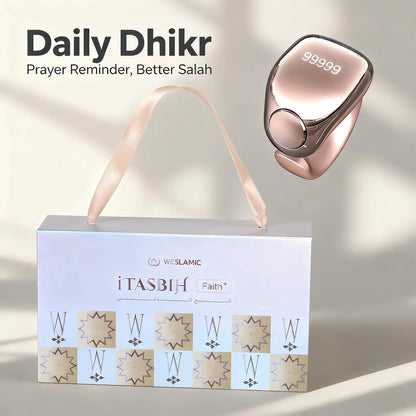 Anneau de Zikr Étanche avec Écran OLED iTasbih Faith+ Gold - خاتم التسبيح الذكي المقاوم للماء بـ5 مقاسات