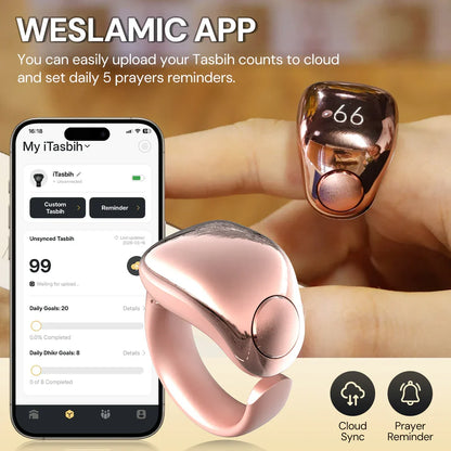 Anneau de Zikr Étanche avec Écran OLED iTasbih Faith+ Gold - خاتم التسبيح الذكي المقاوم للماء بـ5 مقاسات