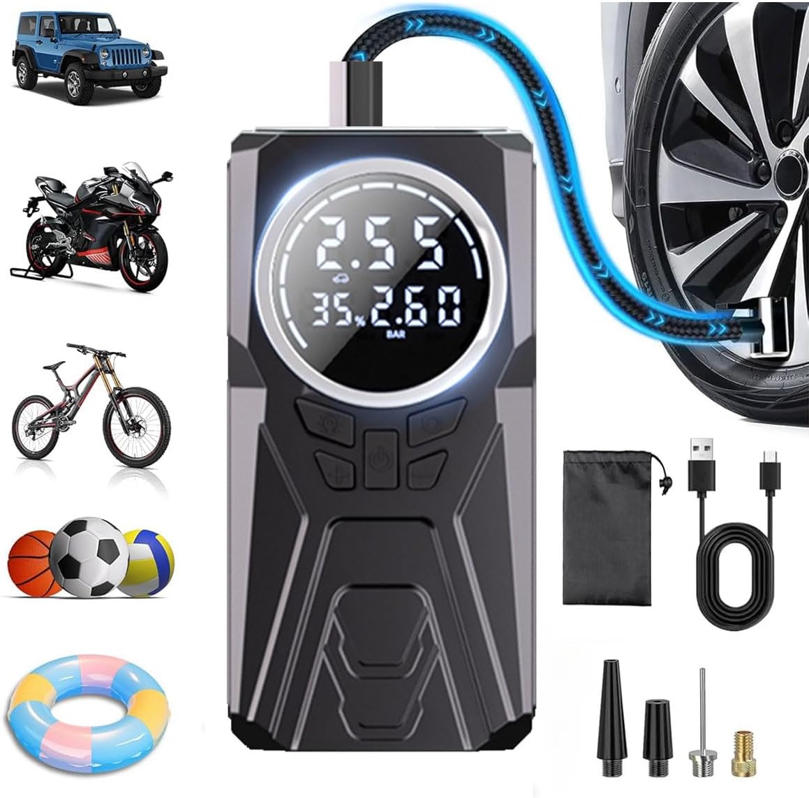 Compresseur d'Air Portable Rechargeable 4500mAh 150PSI - مضخة إطارات لاسلكية ذكية تنزوت