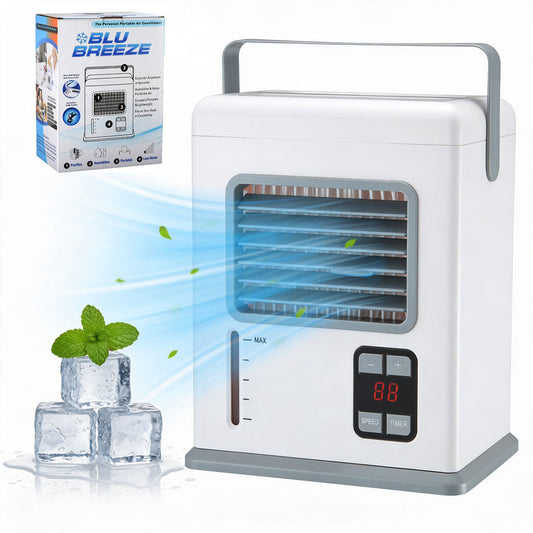 Refroidisseur d'Air Évaporatif Portable USB/AC Blu Breeze - مبرد هواء محمول مع نظام طاقة مزدوج
