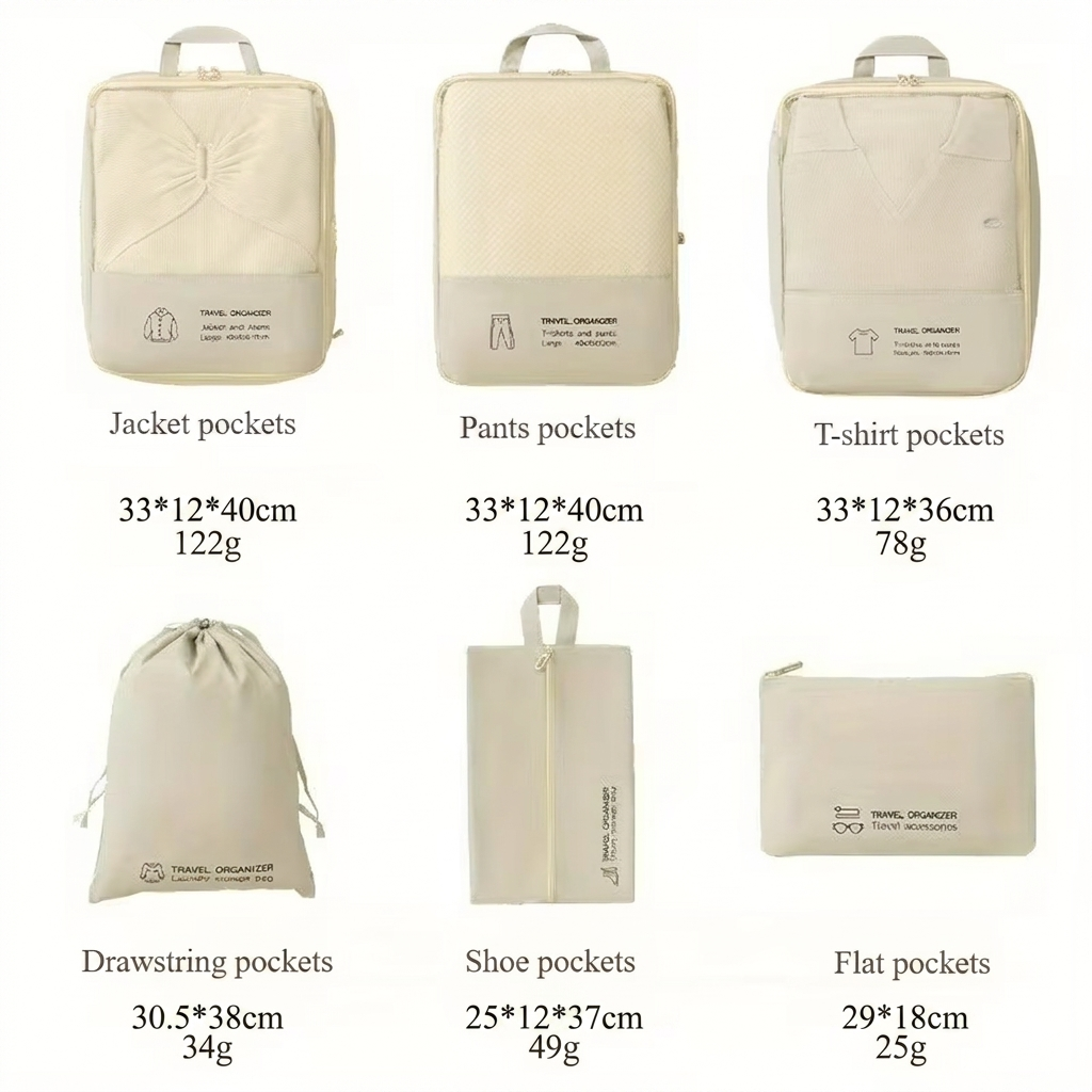 Kit de 6 Organisateurs de Voyage pour Valise - مجموعة منظمات حقائب السفر الاحترافية (6 قطع)