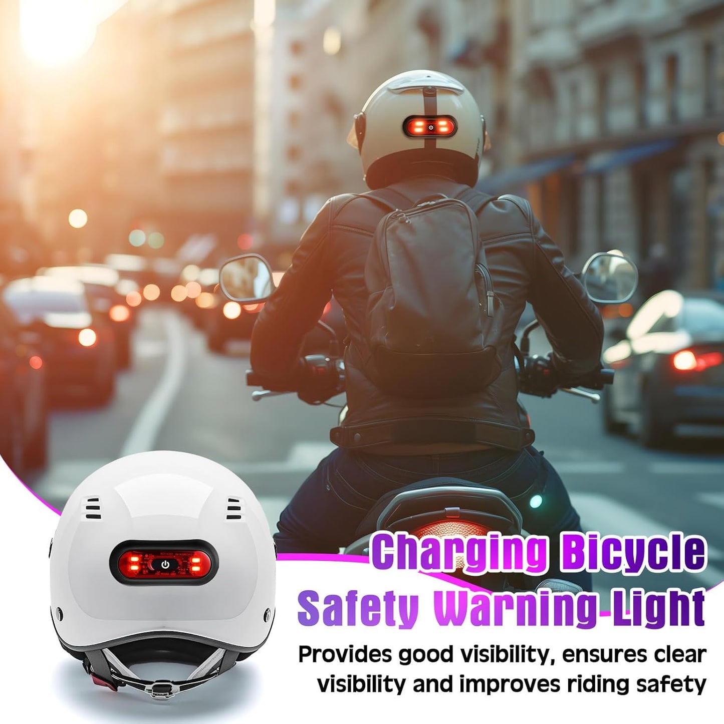 Feu arrière LED intelligent pour casque - مصباح تحذيري خلفي للخوذة للدراجات النارية
