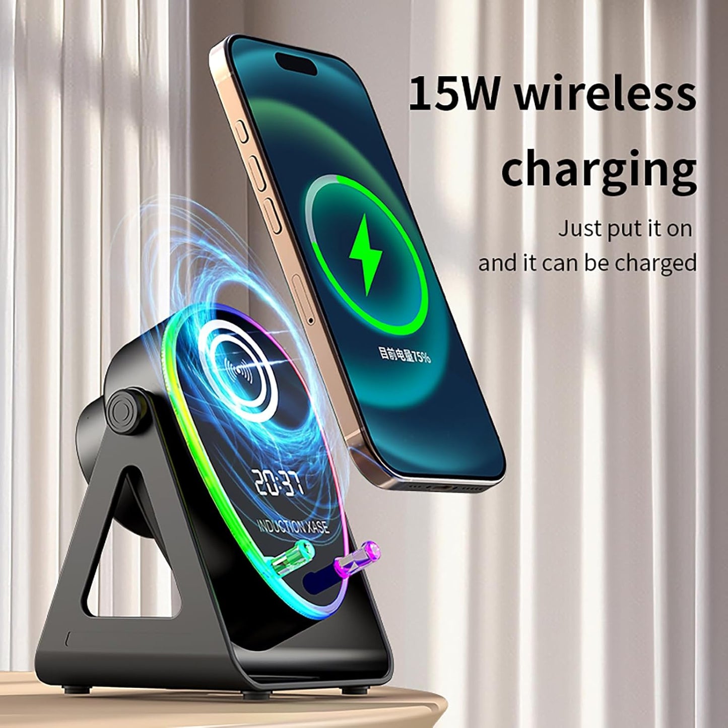 Haut-parleur Intelligent 4 en 1 à Induction et Support RGB - مكبر الصوت الذكي 4 في 1 وشاحن لاسلكي