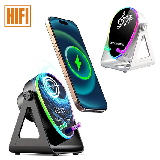 Haut-parleur Intelligent 4 en 1 à Induction et Support RGB - مكبر الصوت الذكي 4 في 1 وشاحن لاسلكي