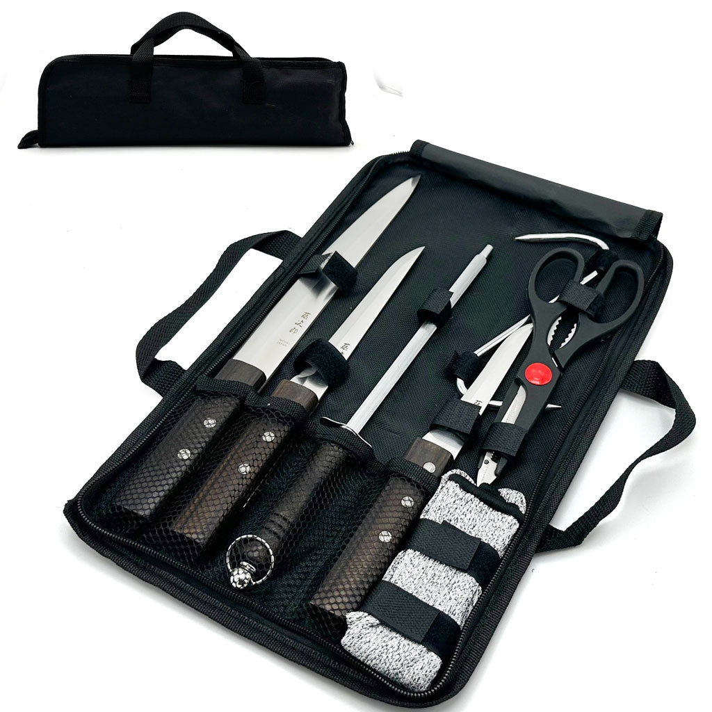 Kit de Cou-teaux de Luxe avec Manches en Bois 7Pcs - طقم سكا-كين الجزارة الفاخر بمقابض خشبية