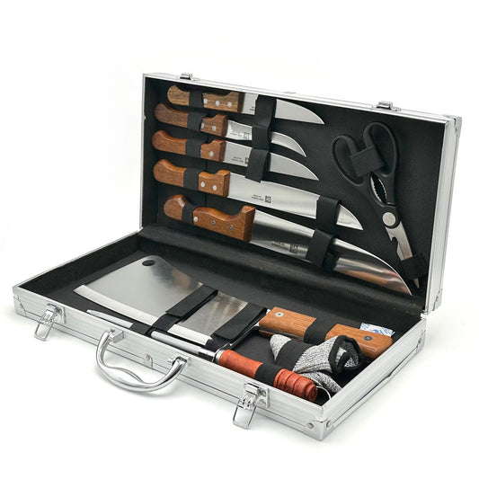 Coffret de Couteaux Professionnel avec Valise en Aluminium 9Pcs - طقم سكاكين الجزارة في حقيبة ألمنيوم صلبة