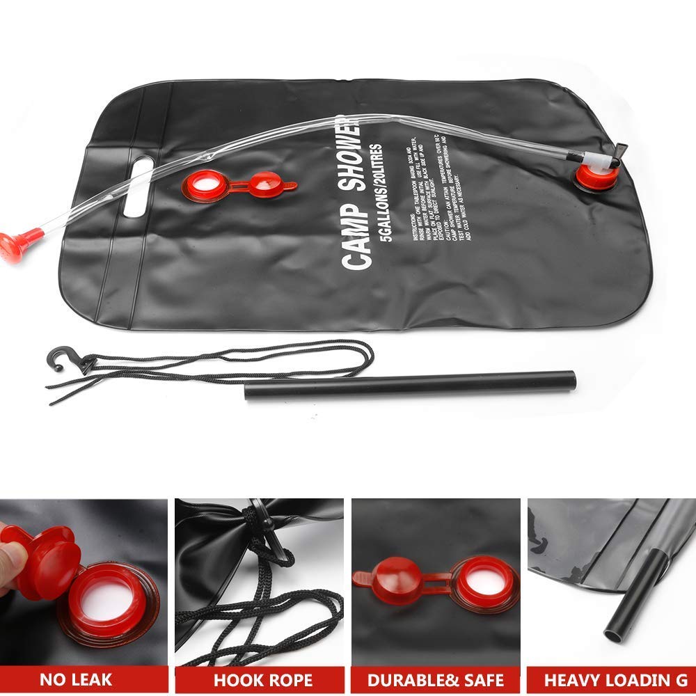 Sac de douche solaire avec pommeau de douche interchangeable 20L - حقيبة الاستحمام الشمسية المحمولة سعة 20 لتر