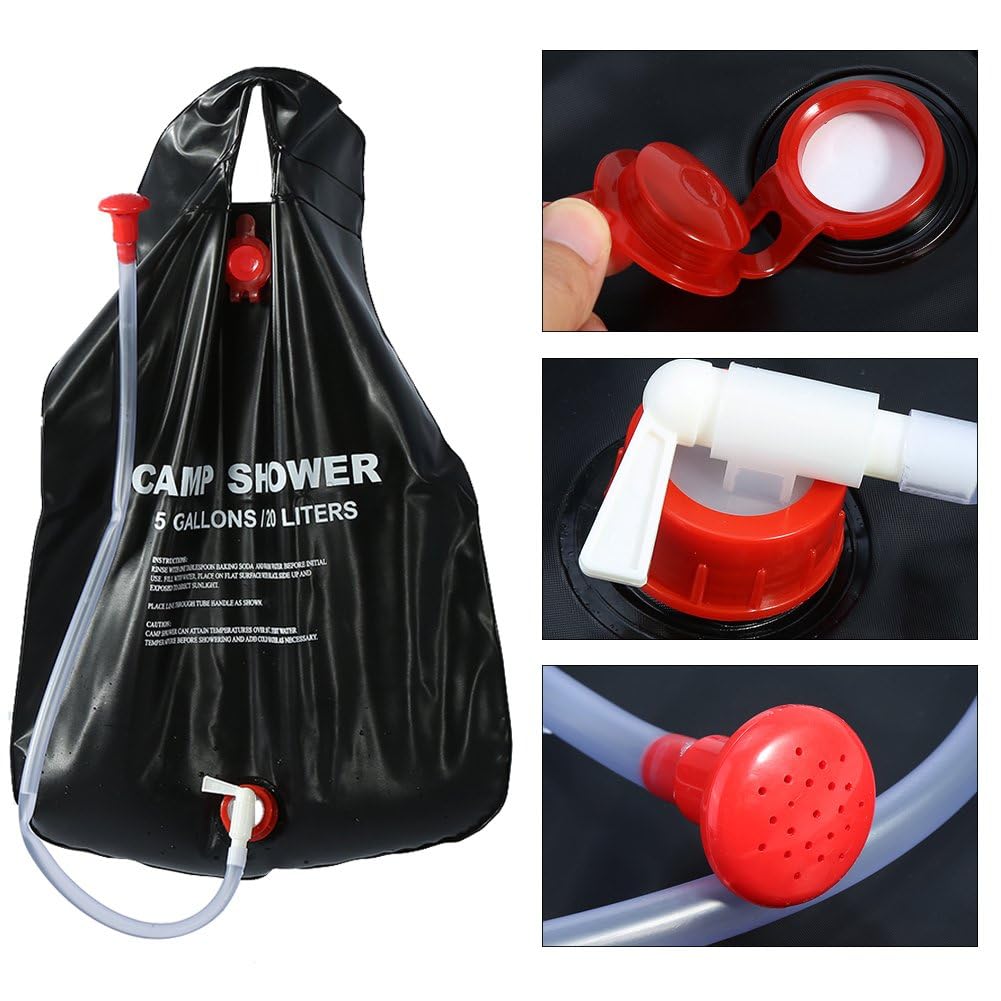 Sac de douche solaire avec pommeau de douche interchangeable 20L - حقيبة الاستحمام الشمسية المحمولة سعة 20 لتر