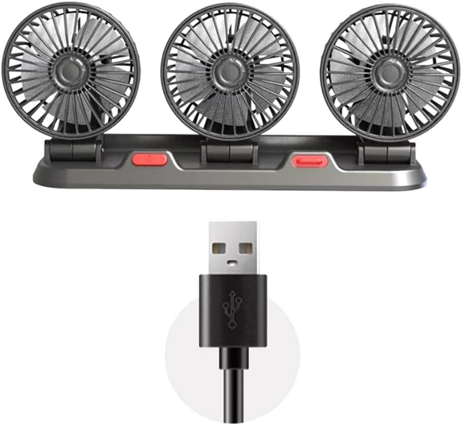 Ventilateur de Voiture USB Haute Vitesse 360° Réglable 3 Têtes 12/ 24 V - مروحة سيارة قابلة للتعديل بزاوية 360 درجة بثلاثة رؤوس