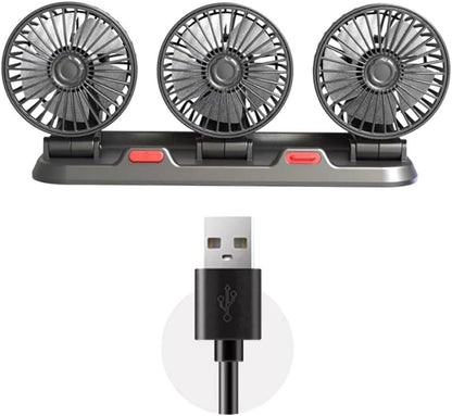 Ventilateur de Voiture USB Haute Vitesse 360° Réglable 3 Têtes 12/ 24 V - مروحة سيارة قابلة للتعديل بزاوية 360 درجة بثلاثة رؤوس