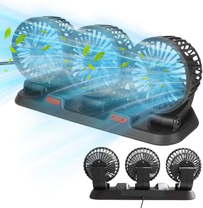 Ventilateur de Voiture USB Haute Vitesse 360° Réglable 3 Têtes 12/ 24 V - مروحة سيارة قابلة للتعديل بزاوية 360 درجة بثلاثة رؤوس