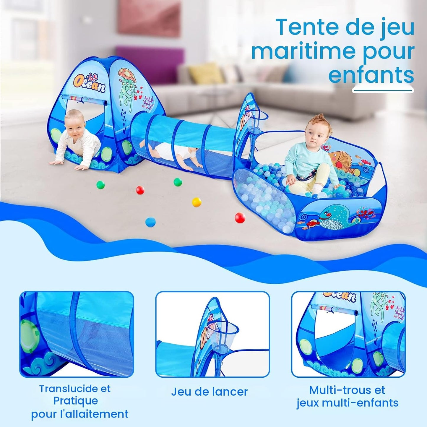 Tente de Jeu et Tunnel 3-en-1 pour Enfants - 1خيمة ألعاب الأطفال المتكاملة 3 في