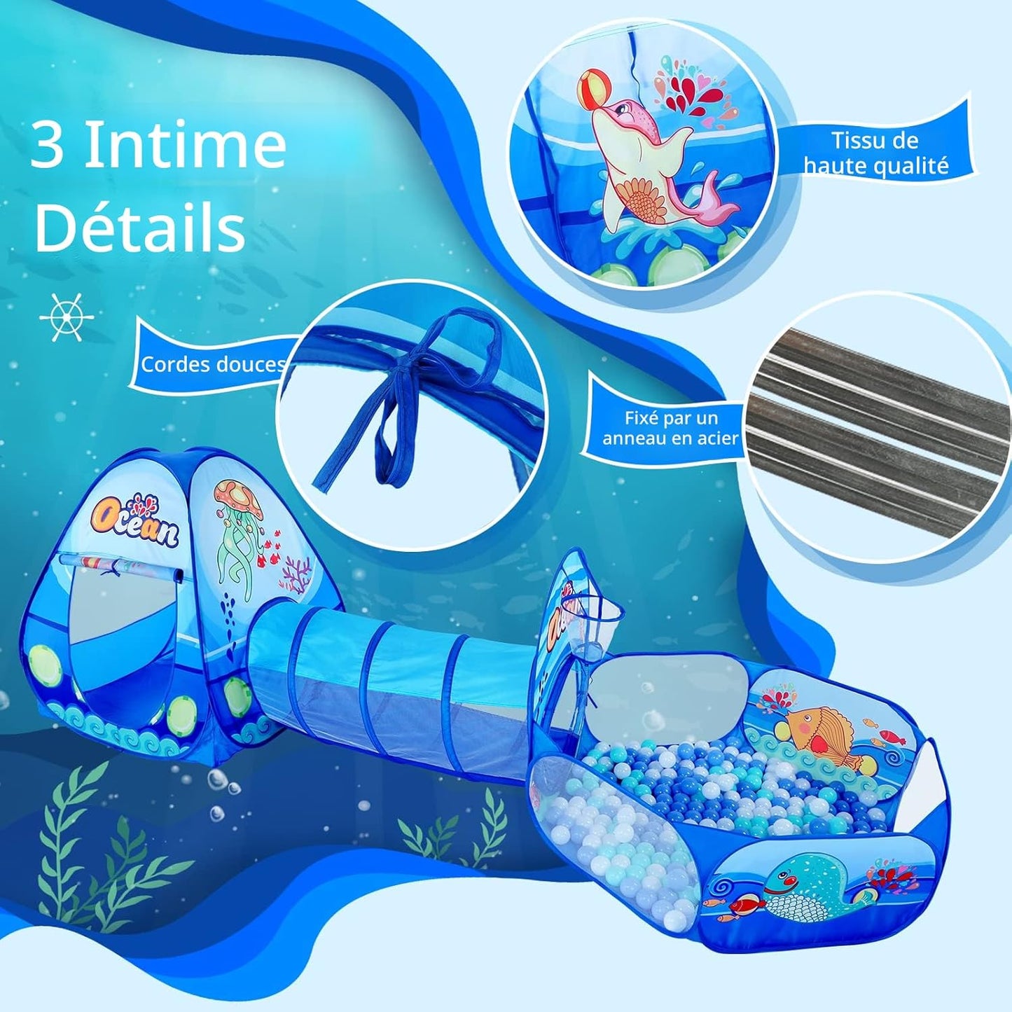 Tente de Jeu et Tunnel 3-en-1 pour Enfants - 1خيمة ألعاب الأطفال المتكاملة 3 في