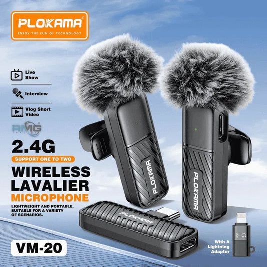 Microphone cravate sans fil Plokama VM-20 2,4 GHz - ارتقِ بصوتك إلى المستوى الاحترافي مع ميكروفون اللاسلكي المزدوج