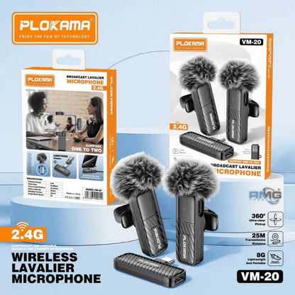 Microphone cravate sans fil Plokama VM-20 2,4 GHz - ارتقِ بصوتك إلى المستوى الاحترافي مع ميكروفون اللاسلكي المزدوج