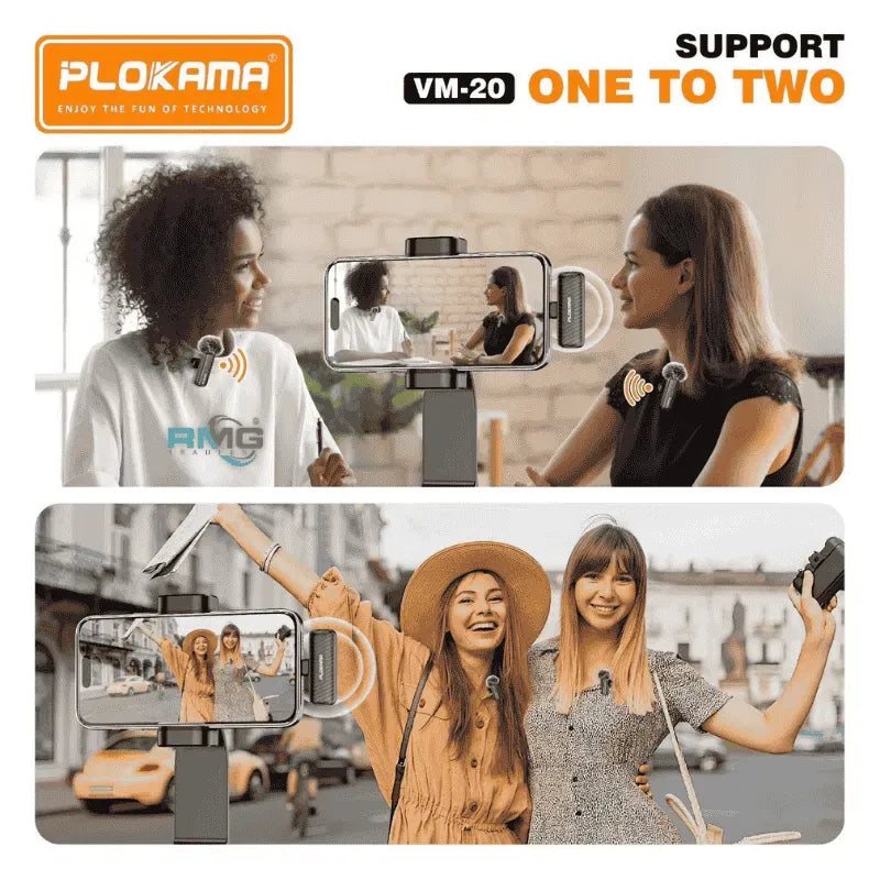 Microphone cravate sans fil Plokama VM-20 2,4 GHz - ارتقِ بصوتك إلى المستوى الاحترافي مع ميكروفون اللاسلكي المزدوج