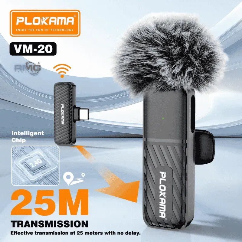 Microphone cravate sans fil Plokama VM-20 2,4 GHz - ارتقِ بصوتك إلى المستوى الاحترافي مع ميكروفون اللاسلكي المزدوج