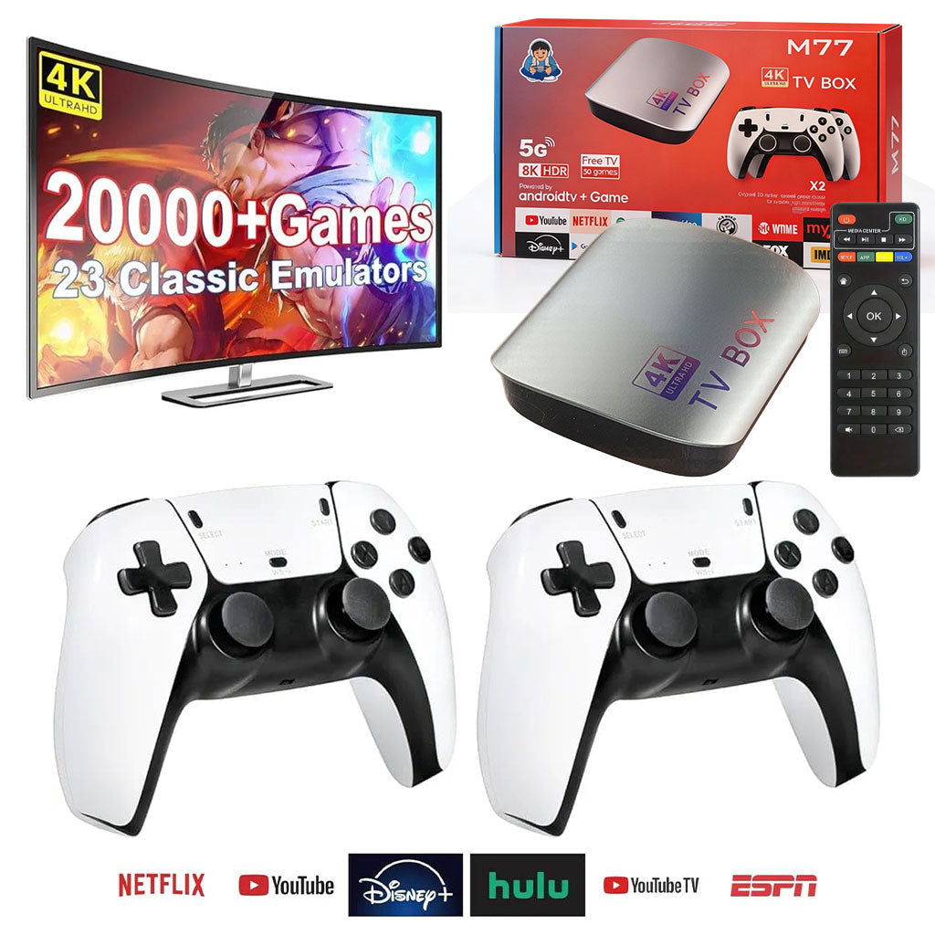 TV Box & Game Console M77 Ultra HD avec Deux Manettes et Télécommande - جهاز الترفيه والألعاب المتكامل