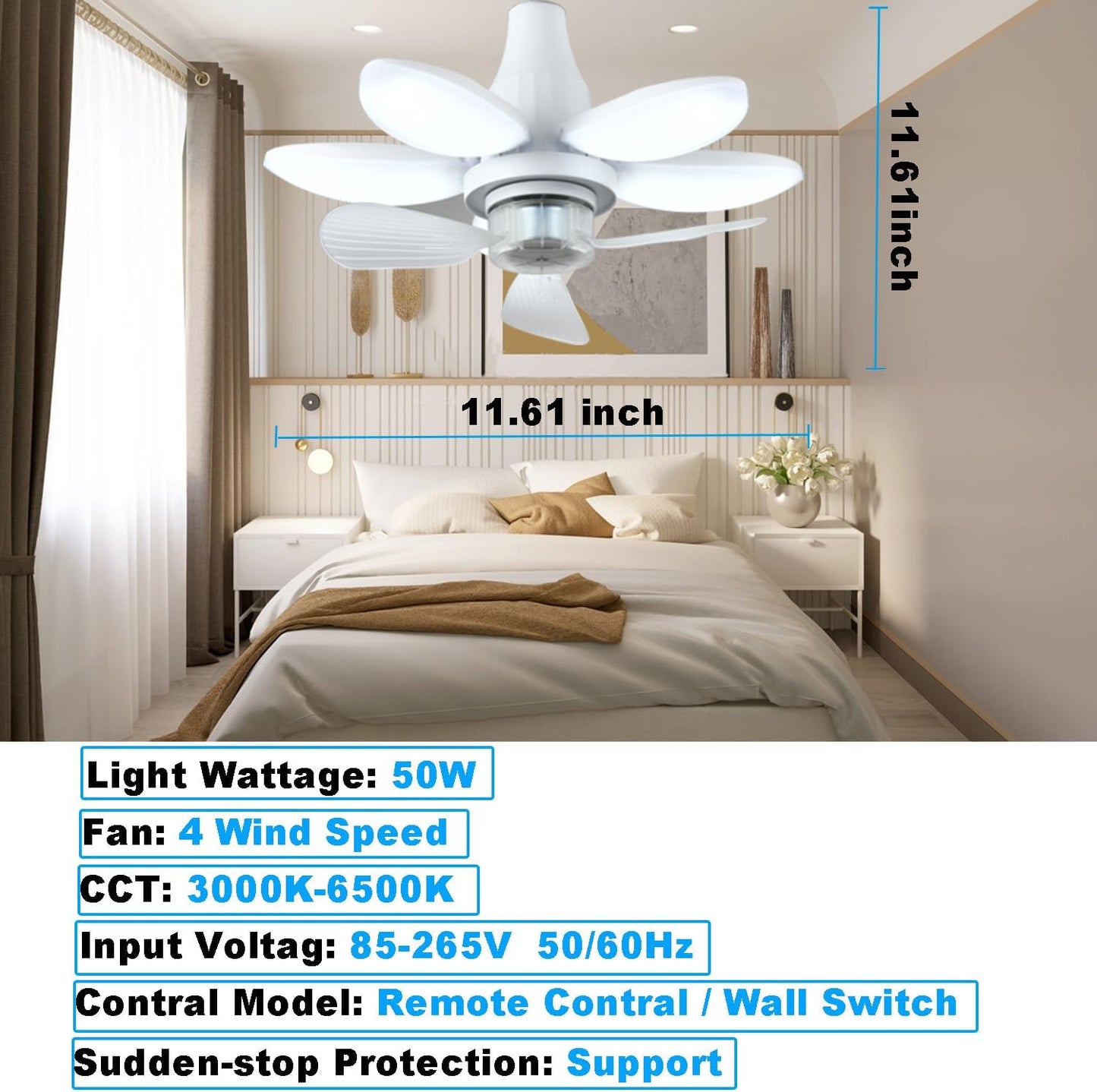 Ventilateur de Plafond Lumineux à Douille avec Télécommande - مروحة السقف الذكية 2 في 1 مع إضاءة قوية بقاعدة