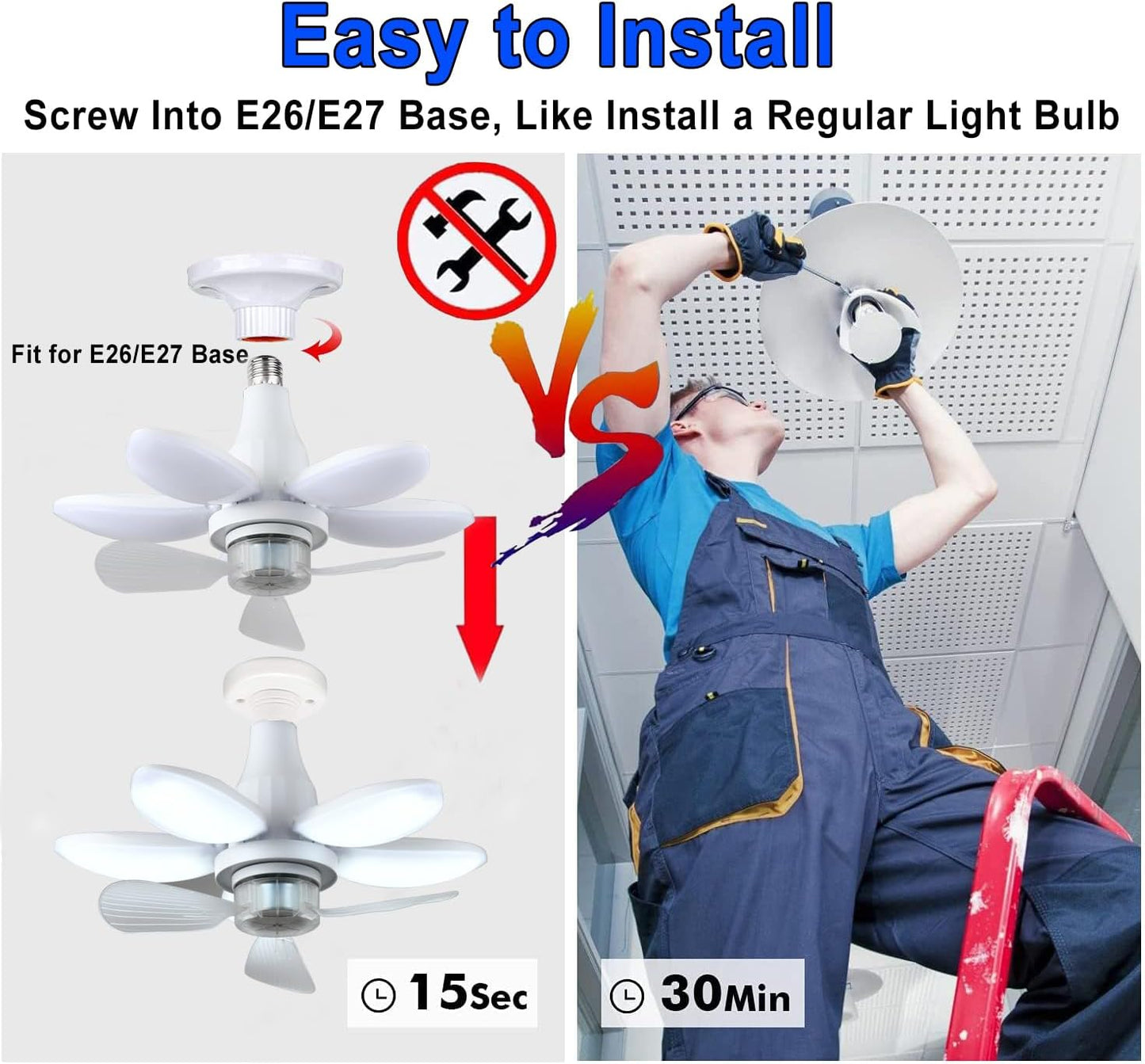 Ventilateur de Plafond Lumineux à Douille avec Télécommande - مروحة السقف الذكية 2 في 1 مع إضاءة قوية بقاعدة