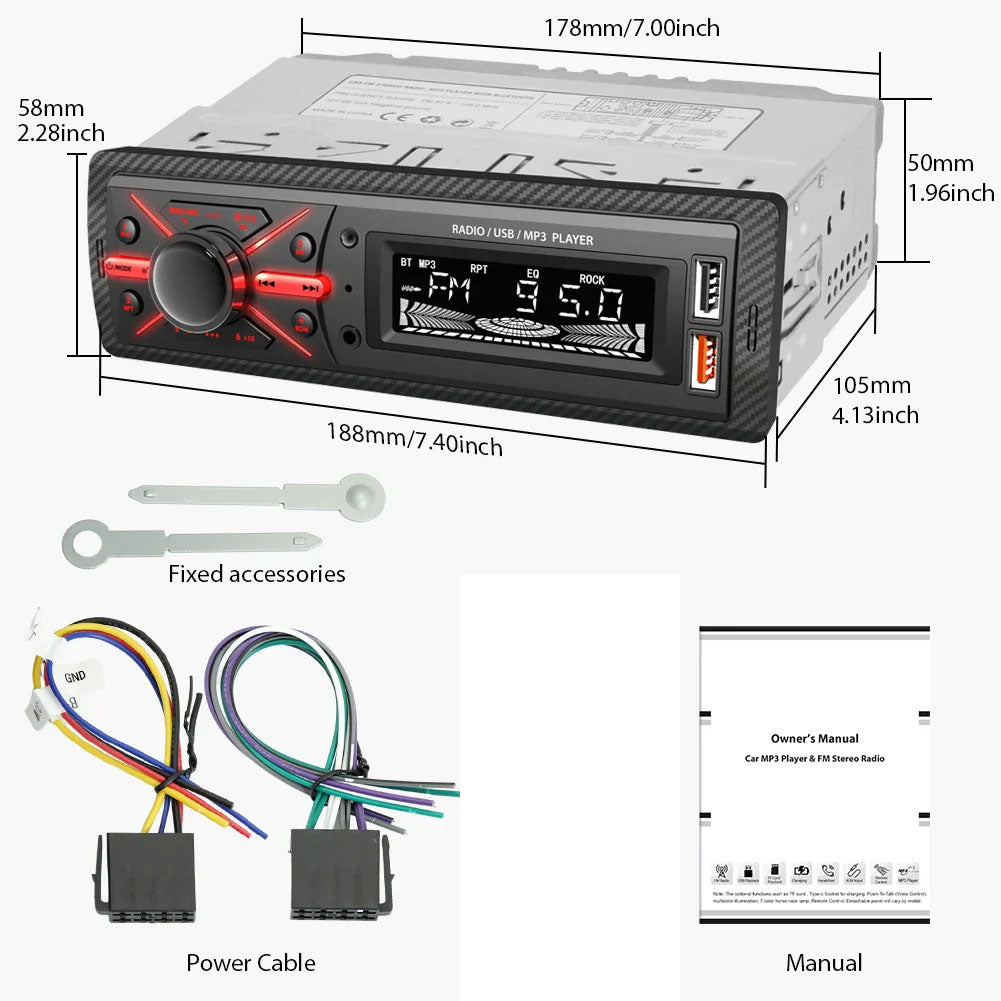 Autoradio MP3 Multimedia Player 1 DIN Bluetooth - جهاز راديو ومشغل وسائط السيارات مزود ببلوتوث