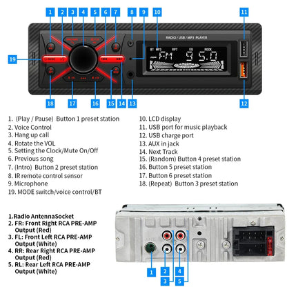Autoradio MP3 Multimedia Player 1 DIN Bluetooth - جهاز راديو ومشغل وسائط السيارات مزود ببلوتوث