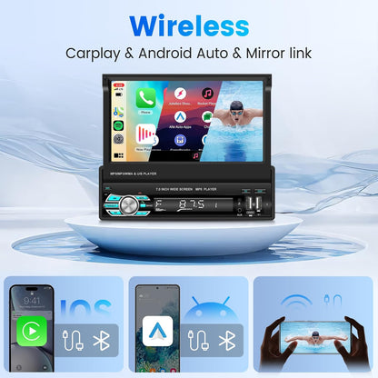 Autoradio Rétractable Tactile 7 Pouces Wireless CarPlay Android Auto 32+2GB - راديو السيارة الذكي بنظام أندرويد وشاشة 7 بوصة قابلة للطي