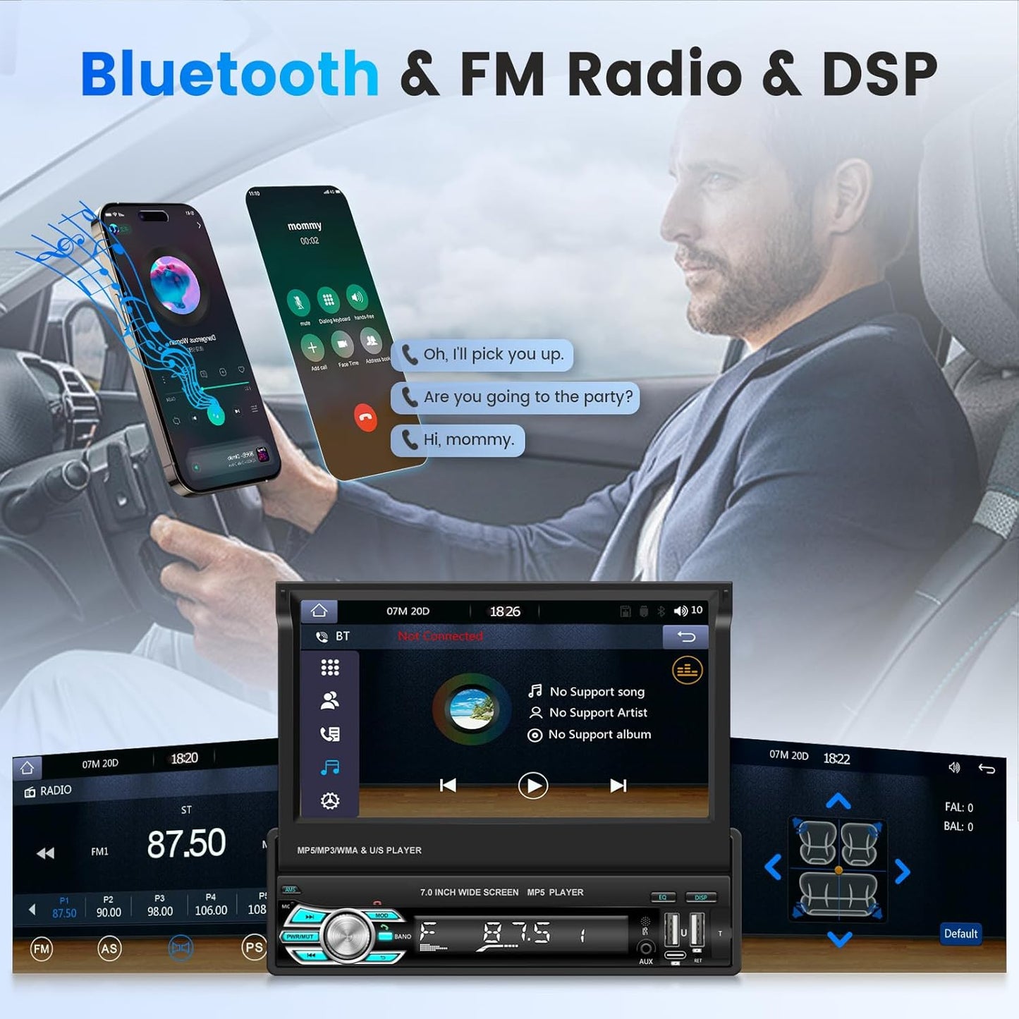 Autoradio Rétractable Tactile 7 Pouces Wireless CarPlay Android Auto 32+2GB - راديو السيارة الذكي بنظام أندرويد وشاشة 7 بوصة قابلة للطي
