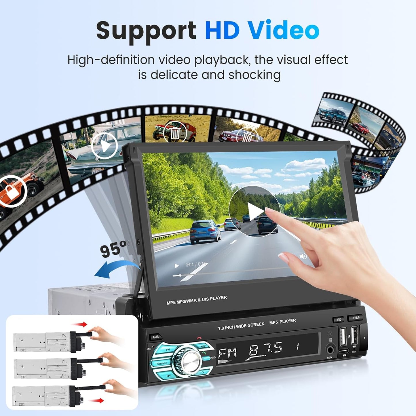 Autoradio Rétractable Tactile 7 Pouces Wireless CarPlay Android Auto 32+2GB - راديو السيارة الذكي بنظام أندرويد وشاشة 7 بوصة قابلة للطي