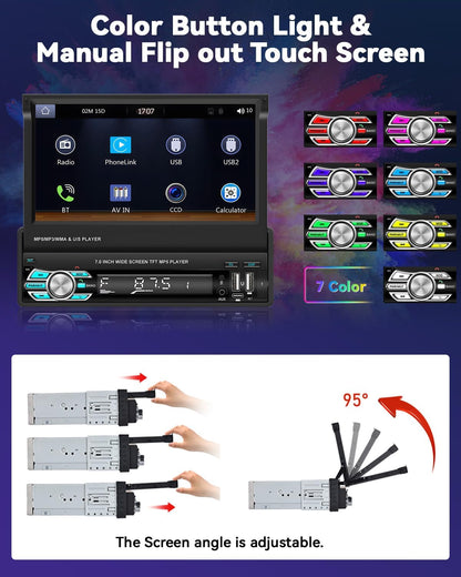 Autoradio Rétractable Tactile 7 Pouces Wireless CarPlay Android Auto 32+2GB - راديو السيارة الذكي بنظام أندرويد وشاشة 7 بوصة قابلة للطي