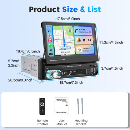 Autoradio Rétractable Tactile 7 Pouces Wireless CarPlay Android Auto 32+2GB - راديو السيارة الذكي بنظام أندرويد وشاشة 7 بوصة قابلة للطي