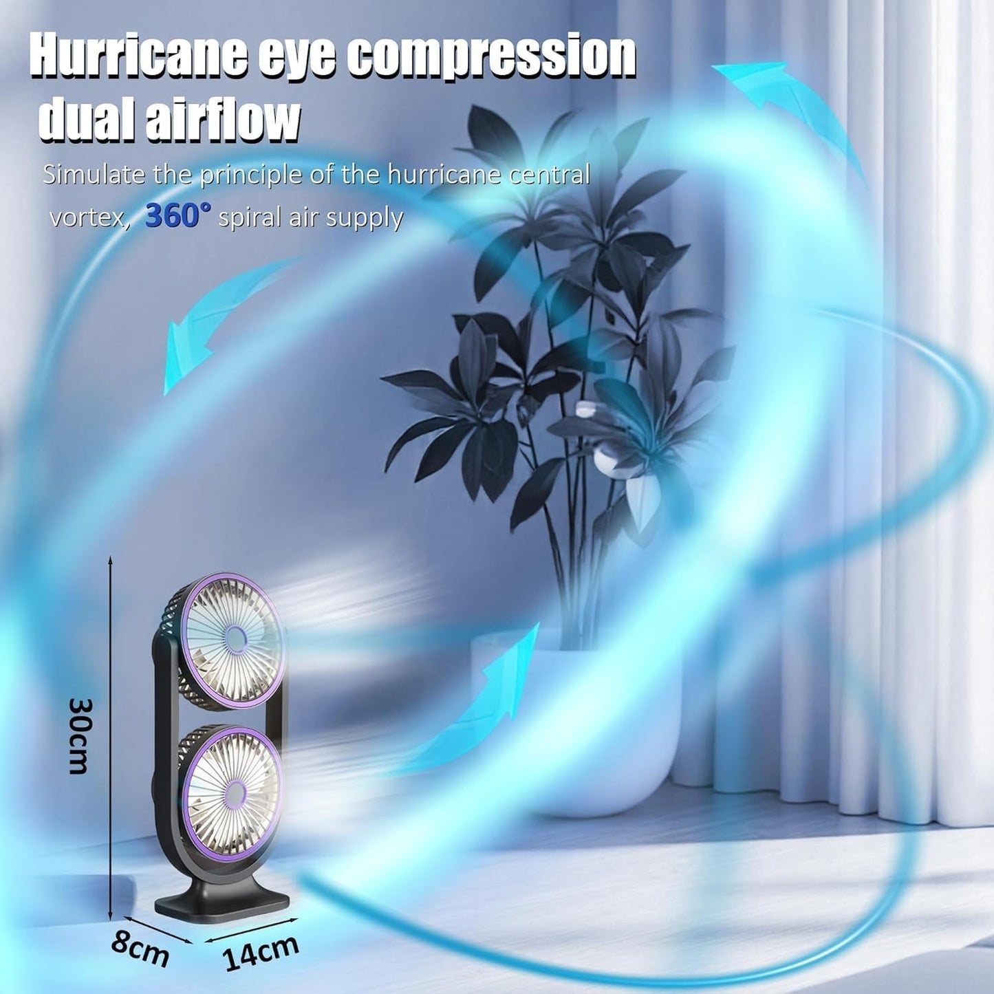 Ventilateur de Bureau Double Tête Rechargeable USB - مروحة المكتب المكتبية المزدوجة بـ 3 سرعات