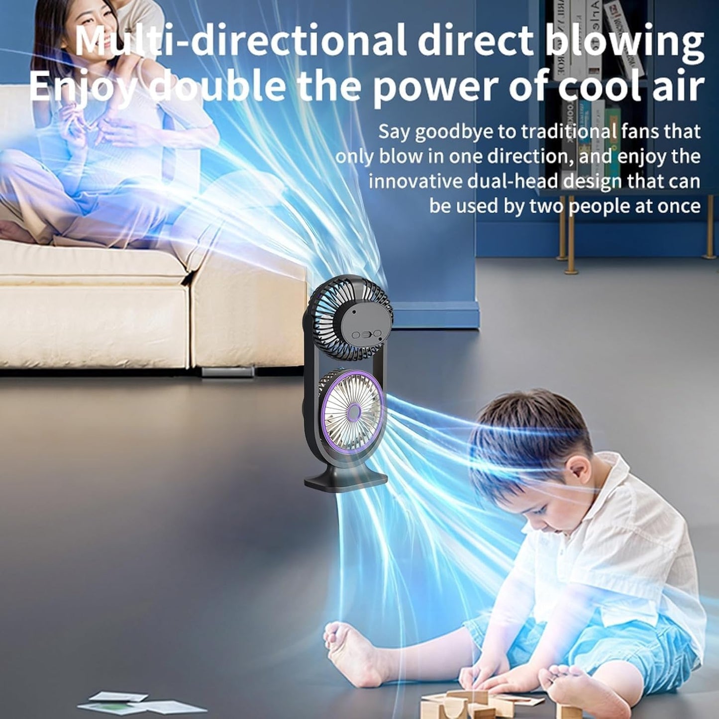 Ventilateur de Bureau Double Tête Rechargeable USB - مروحة المكتب المكتبية المزدوجة بـ 3 سرعات