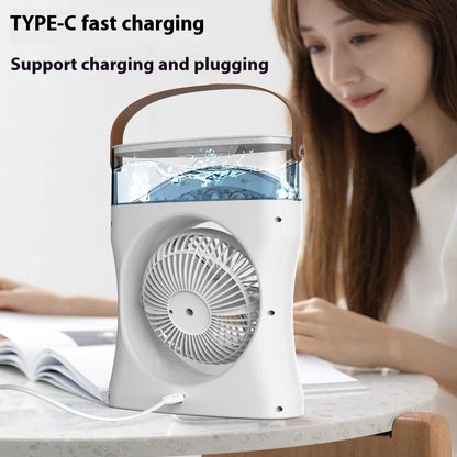 Ventilateur Brumisateur de Bureau Portable USB avec Éclairage - مروحة المكتب الذكية برذاذ الماء والترطيب بـ 3 سرعات