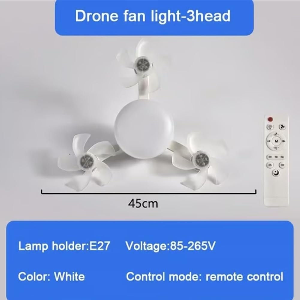 Ventilateur de Plafond LED Style Drone avec Télécommande - مصباح ومروحة السقف الذكية بتصميم درون
