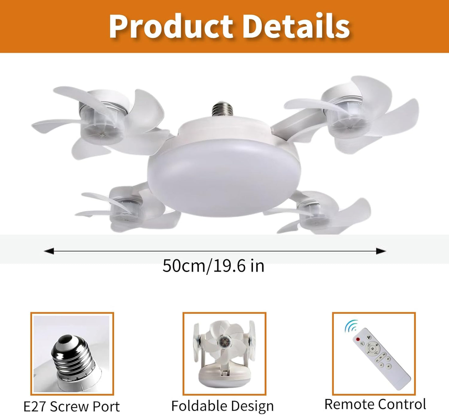 Ventilateur de Plafond LED Drone F4 avec Télécommande et Variateur - مروحة سقف ومصباح بتصميم الدرون مع ريموت كنترول