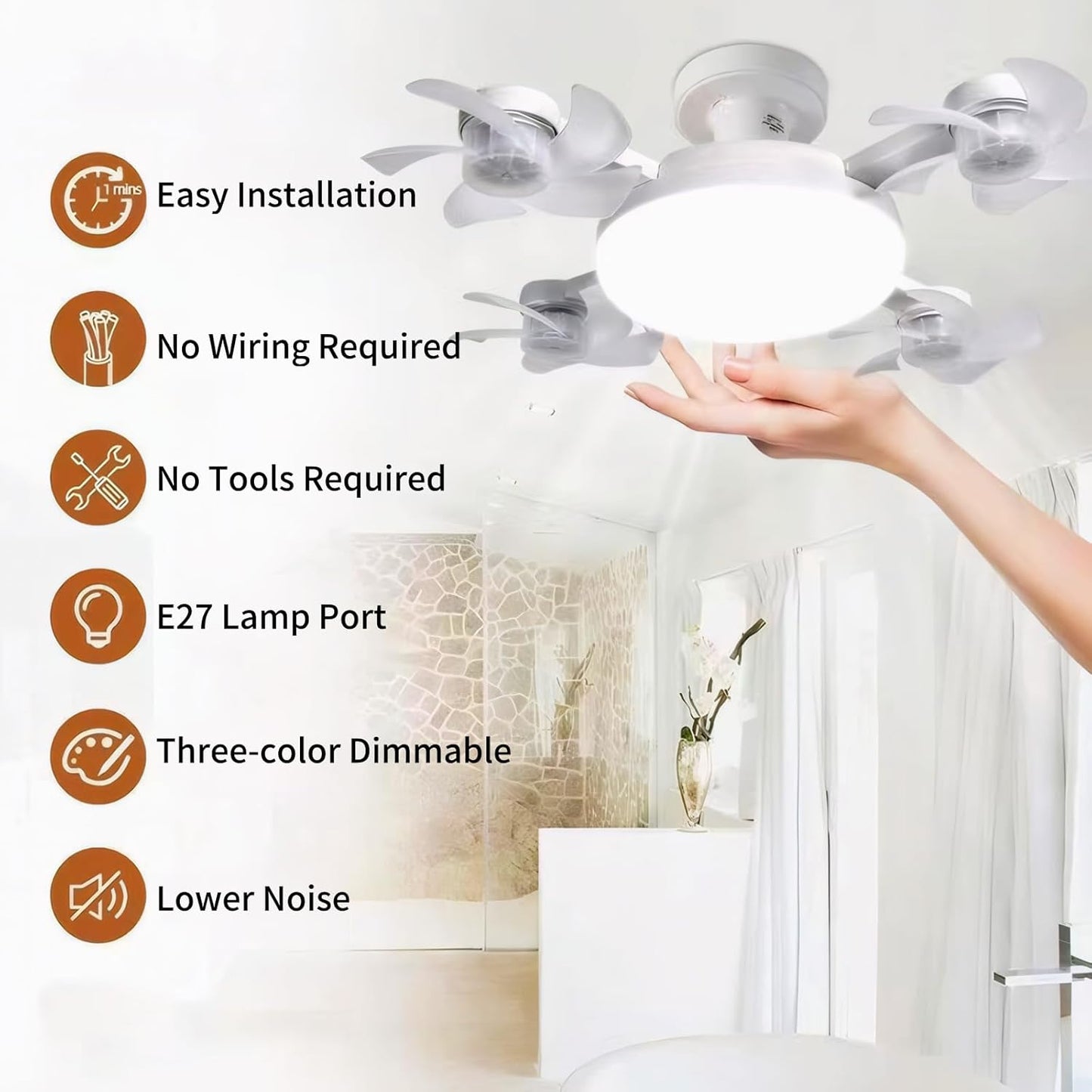 Ventilateur de Plafond LED Drone F4 avec Télécommande et Variateur - مروحة سقف ومصباح بتصميم الدرون مع ريموت كنترول