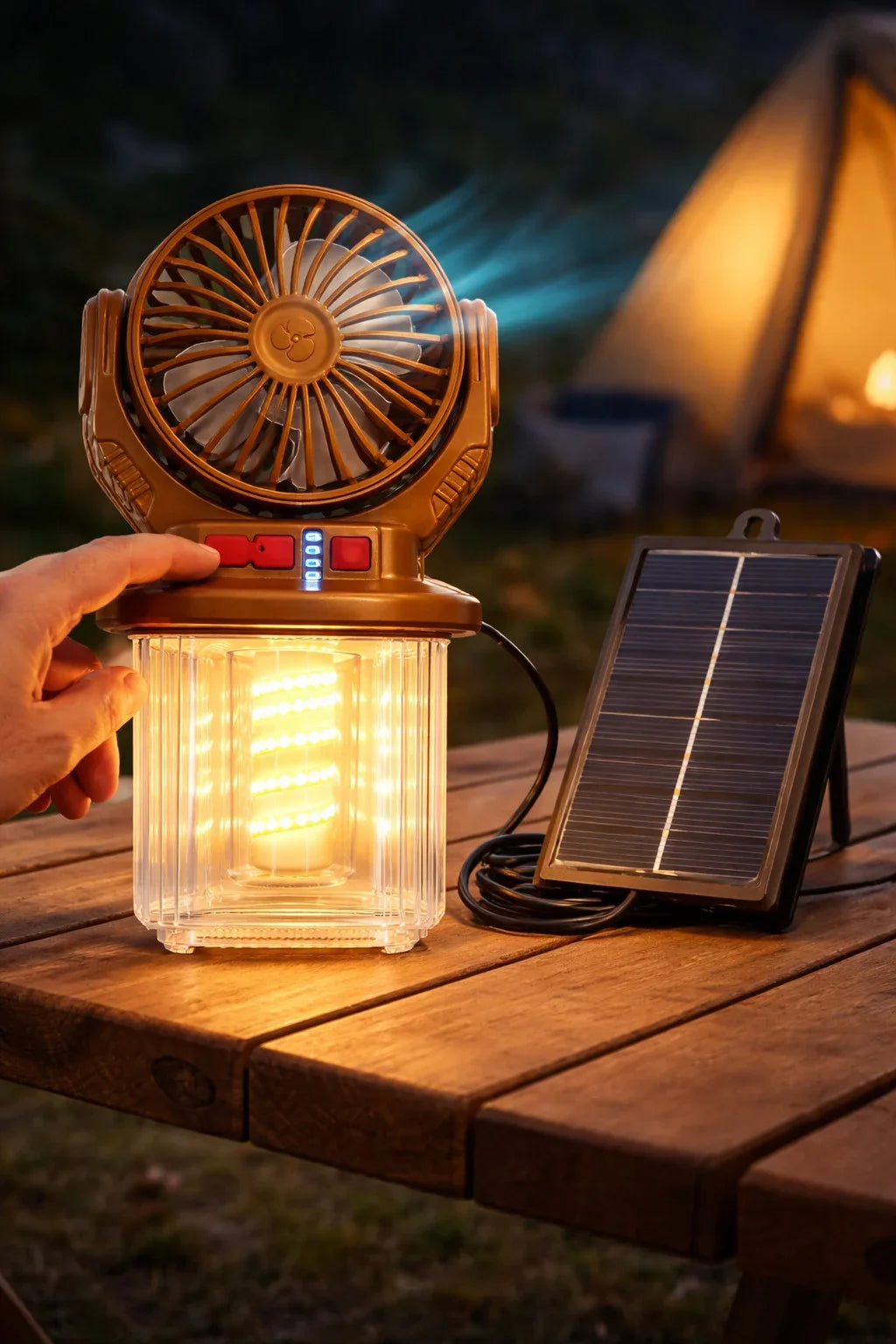 Lanterne et Ventilateur de Camping Solaire Rechargeable - فانوس ومروحة التخييم بالطاقة الشمسية 2 في 1