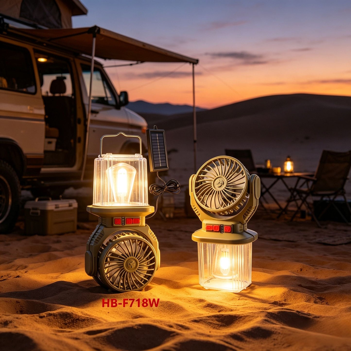 Lanterne et Ventilateur de Camping Solaire Rechargeable - فانوس ومروحة التخييم بالطاقة الشمسية 2 في 1