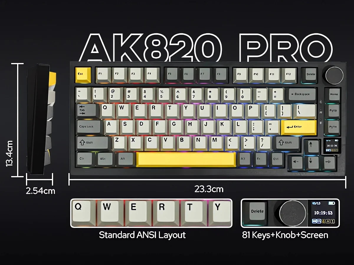 Clavier Mécanique Ajazz AK820 Pro Black avec Écran TFT et Structure Gasket - لوحة مفاتيح ميكانيكية