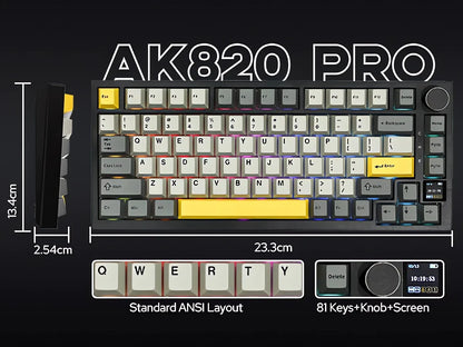 Clavier Mécanique Ajazz AK820 Pro Black avec Écran TFT et Structure Gasket - لوحة مفاتيح ميكانيكية