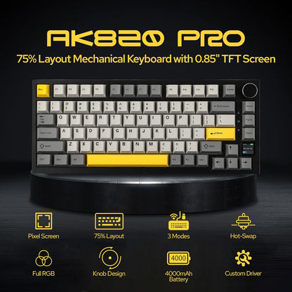 Clavier Mécanique Ajazz AK820 Pro Black avec Écran TFT et Structure Gasket - لوحة مفاتيح ميكانيكية