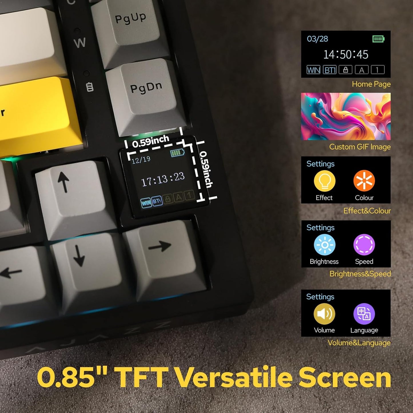 Clavier Mécanique Ajazz AK820 Pro Black avec Écran TFT et Structure Gasket - لوحة مفاتيح ميكانيكية