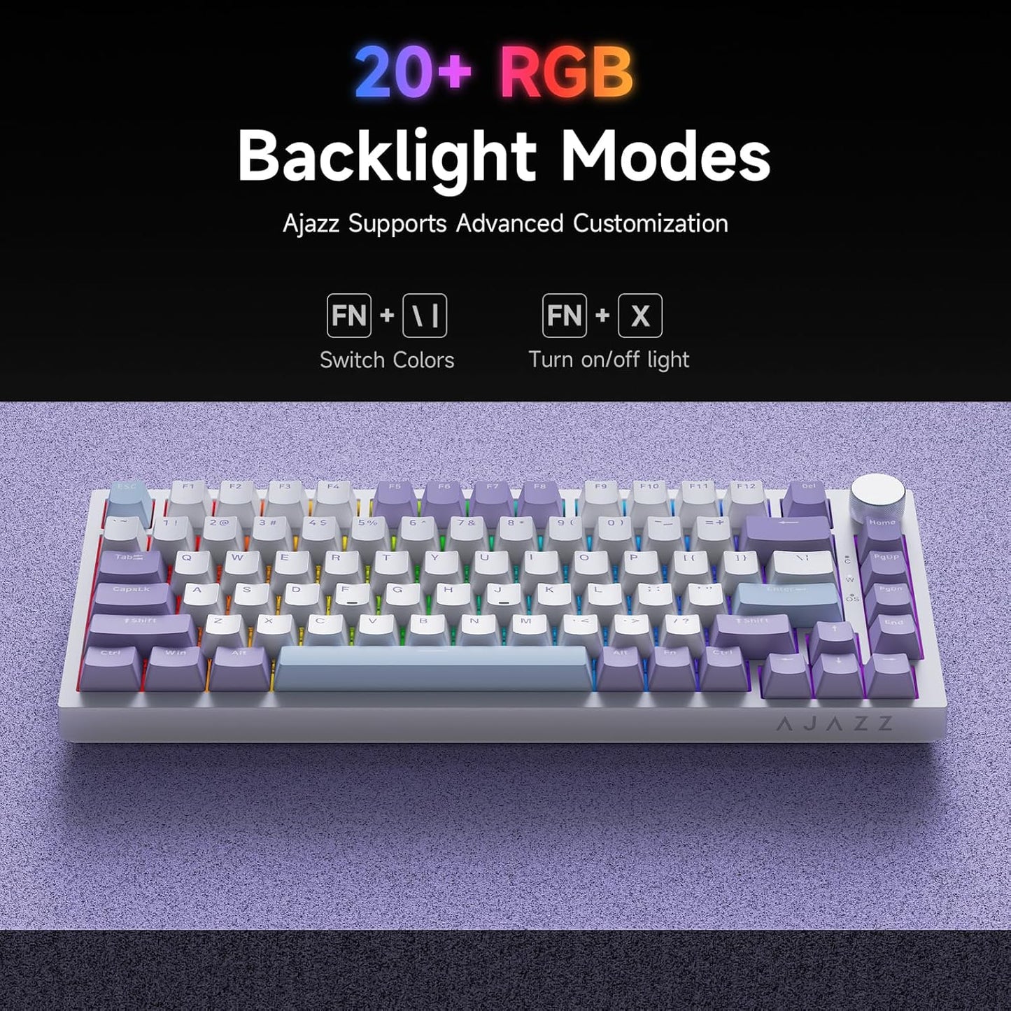 Clavier Mécanique Ajazz AK820 Purple avec Bouton de Volume et Structure Gasket - لوحة مفاتيح ميكانيكية