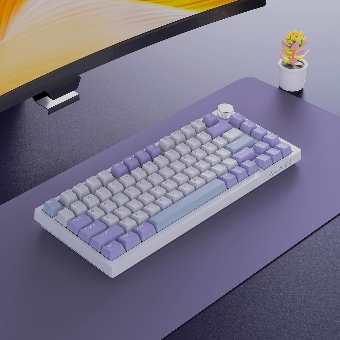 Clavier Mécanique Ajazz AK820 Purple avec Bouton de Volume et Structure Gasket - لوحة مفاتيح ميكانيكية