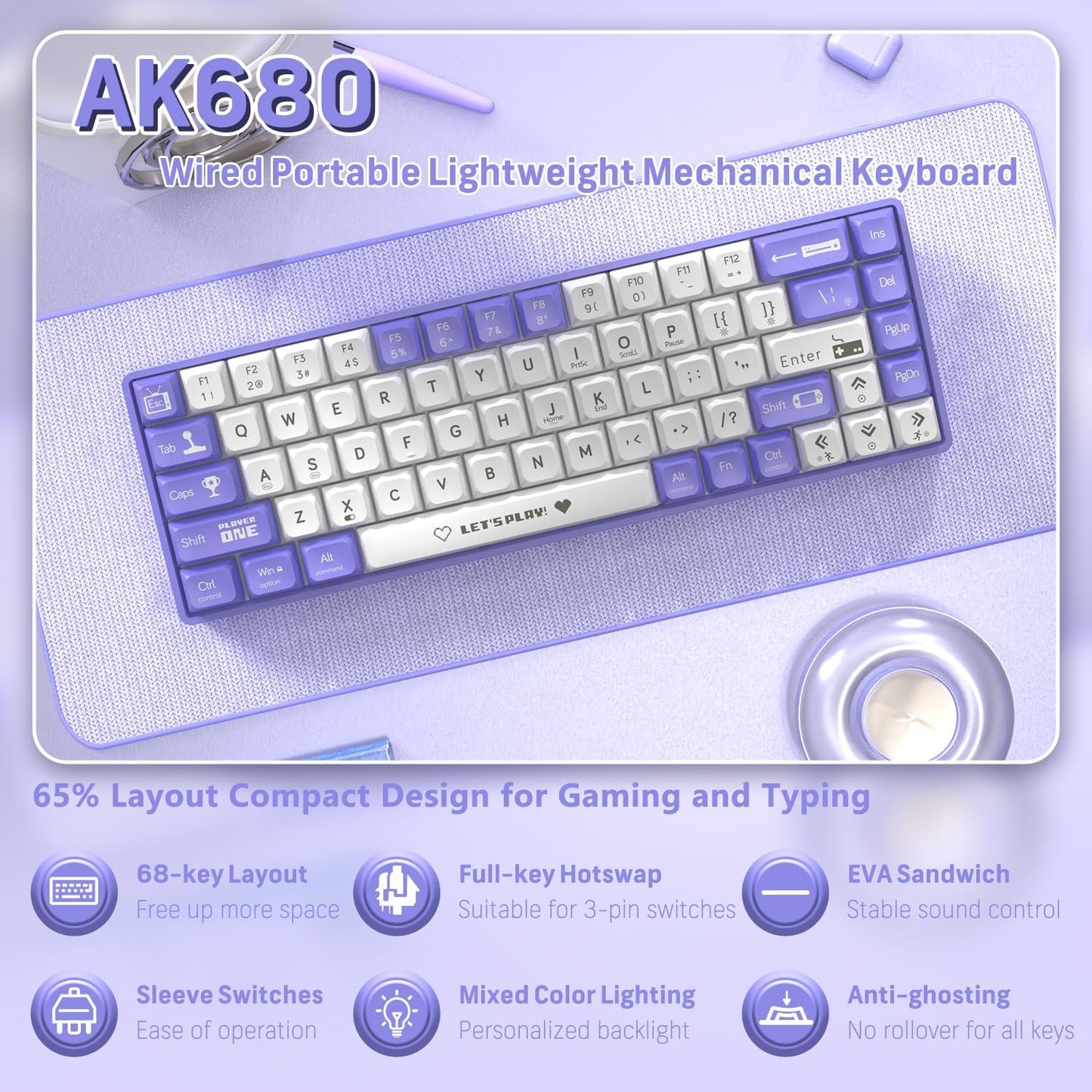 Clavier Mécanique Gaming 65% Compact Filaire avec Hotswap et Rétroéclairage Rainbow - لوحة مفاتيح ميكانيكية
