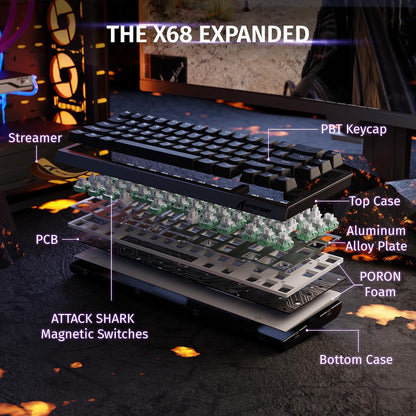 Clavier Gaming Magnétique ATTACK SHARK X68HE 60% avec Rapid Trigger et 8000Hz - لوحة مفاتيح المغناطيسية