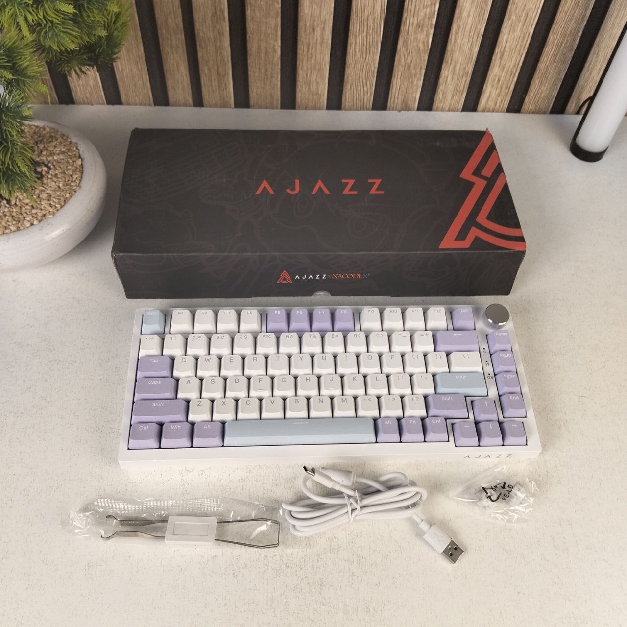 Clavier Mécanique Ajazz AK820 Purple avec Bouton de Volume et Structure Gasket - لوحة مفاتيح ميكانيكية