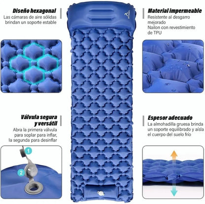 Matelas de Camping Gonflable Portable - فراش التخييم الهوائي القابل للنفخ بالقدم مع وسادة مدمجة