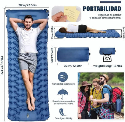 Matelas de Camping Gonflable Portable - فراش التخييم الهوائي القابل للنفخ بالقدم مع وسادة مدمجة